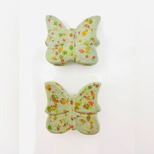 Ceramic Butterfly Macrame Beads Rainbow Green Vintage 1970’s set of 2 XL beads